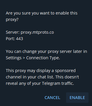 Telegram MTProto connection to server